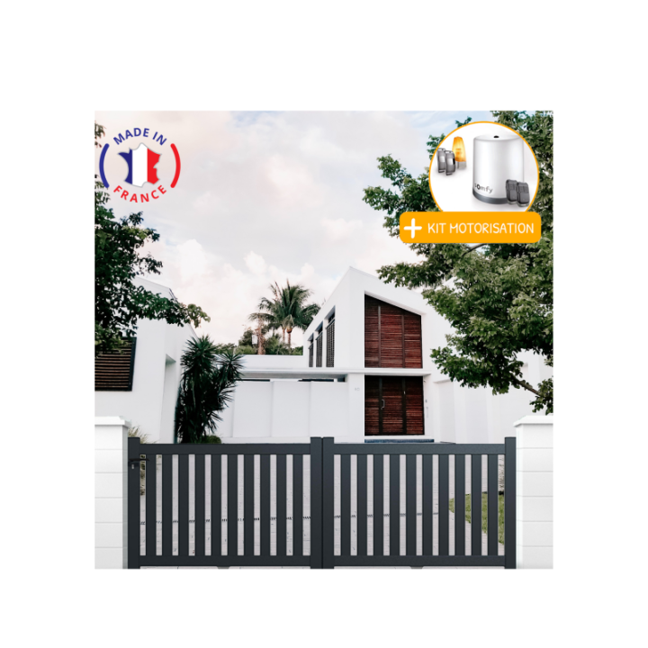Portail aluminium coulissant ajouré en kit+ Motorisation - L.3000 (entre piliers) X H.1200 mm
