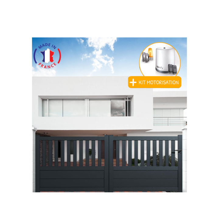 Portail aluminium coulissant semi-ajouré en kit + Motorisation - L.3000 (entre piliers) X H.1300 mm