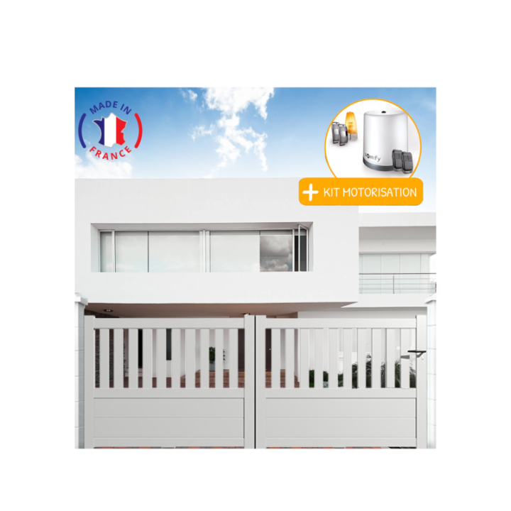 Portail aluminium coulissant semi-ajouré en kit + Motorisation - L.3000 (entre piliers) X H.1300 mm