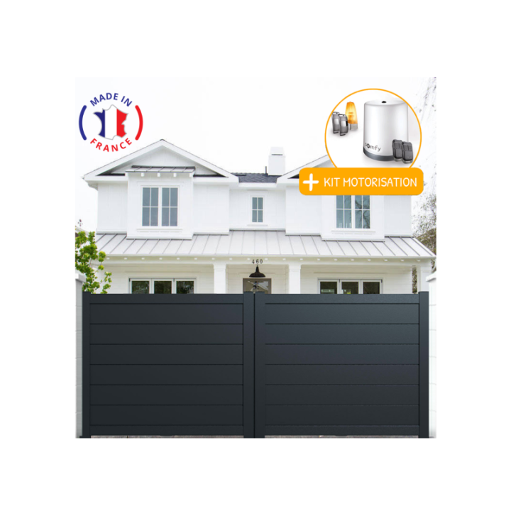 Portail aluminium coulissant plein en kit + Motorisation - L.3000 (entre piliers) X H.1500 mm