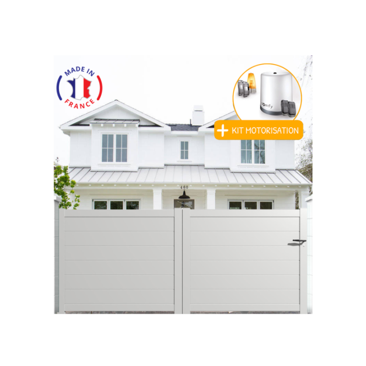 Portail aluminium coulissant plein en kit + Motorisation - L.3000 (entre piliers) X H.1500 mm
