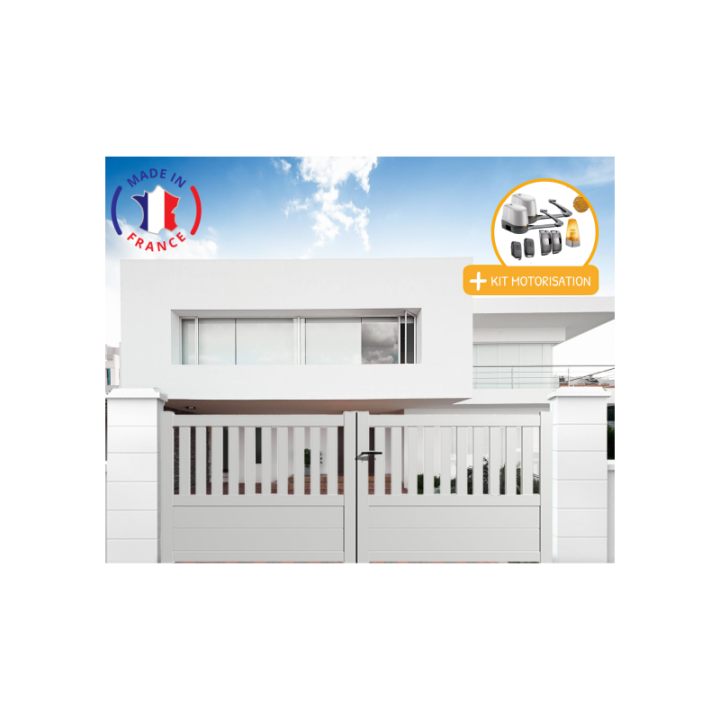 Portail aluminium battant semi-ajouré en kit + Motorisation