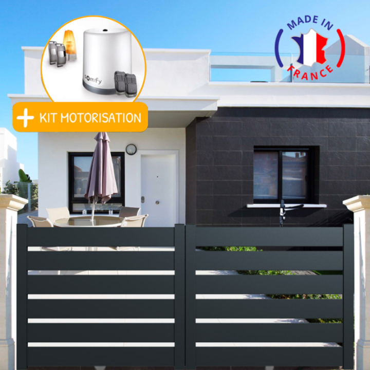 Portail aluminium coulissant SAH en kit + Motorisation - L.3000 (entre piliers) X H.1500 mm
