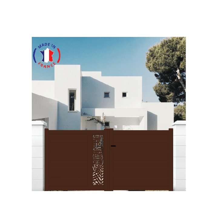 Portail aluminium battant découpe laser en kit - L.3000 (entre piliers) x H.1500 mm