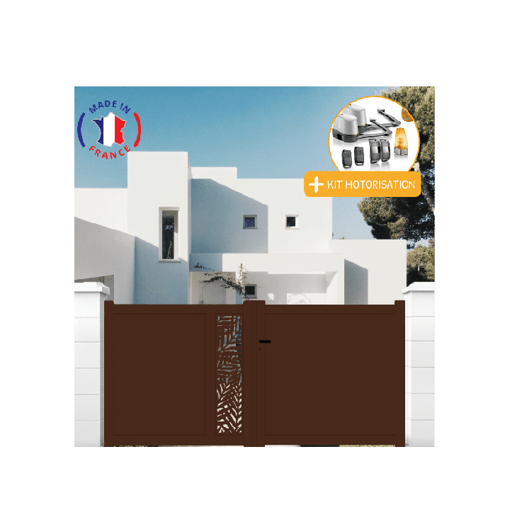 Portail aluminium battant découpe laser en kit + Motorisation