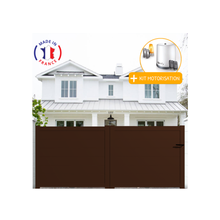 Portail aluminium coulissant plein en kit + Motorisation - L.3000 (entre piliers) X H.1500 mm
