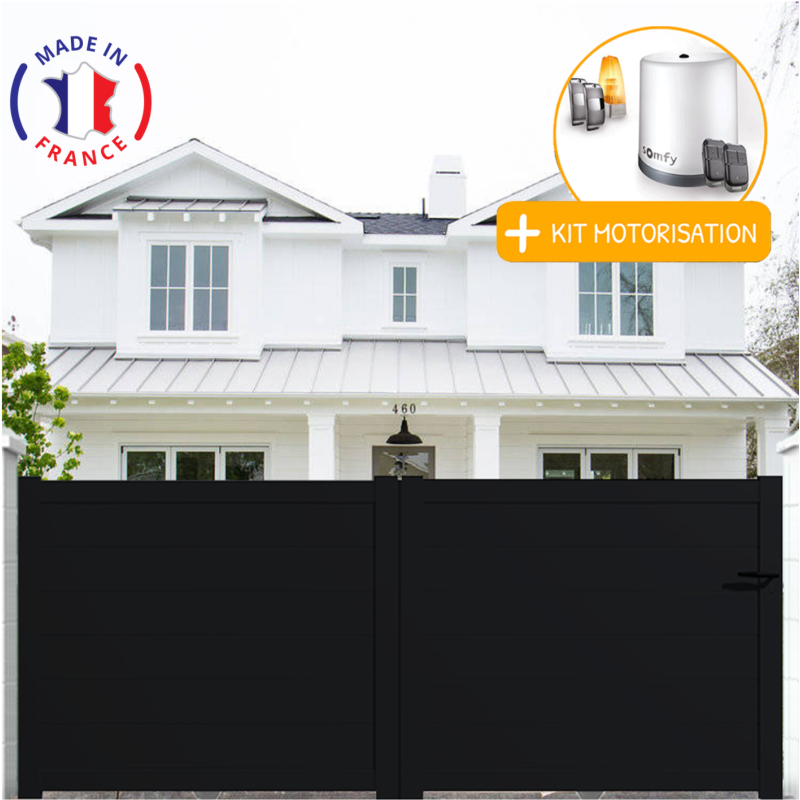 Portail aluminium coulissant plein en kit + Motorisation
