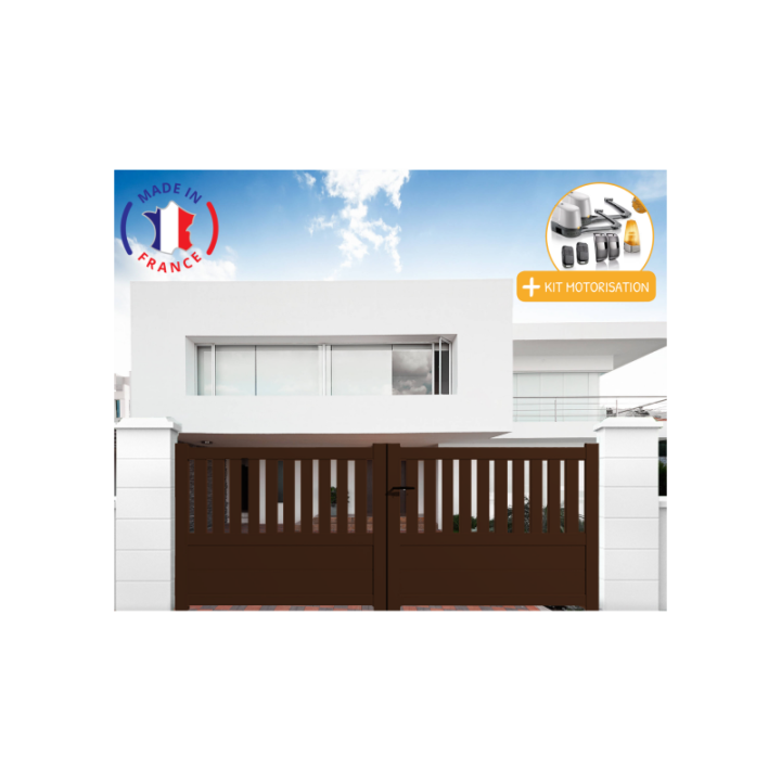 Portail aluminium battant semi-ajouré en kit + Motorisation