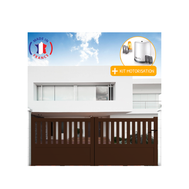 Portail aluminium coulissant semi-ajouré en kit + Motorisation - L.3000 (entre piliers) X H.1300 mm