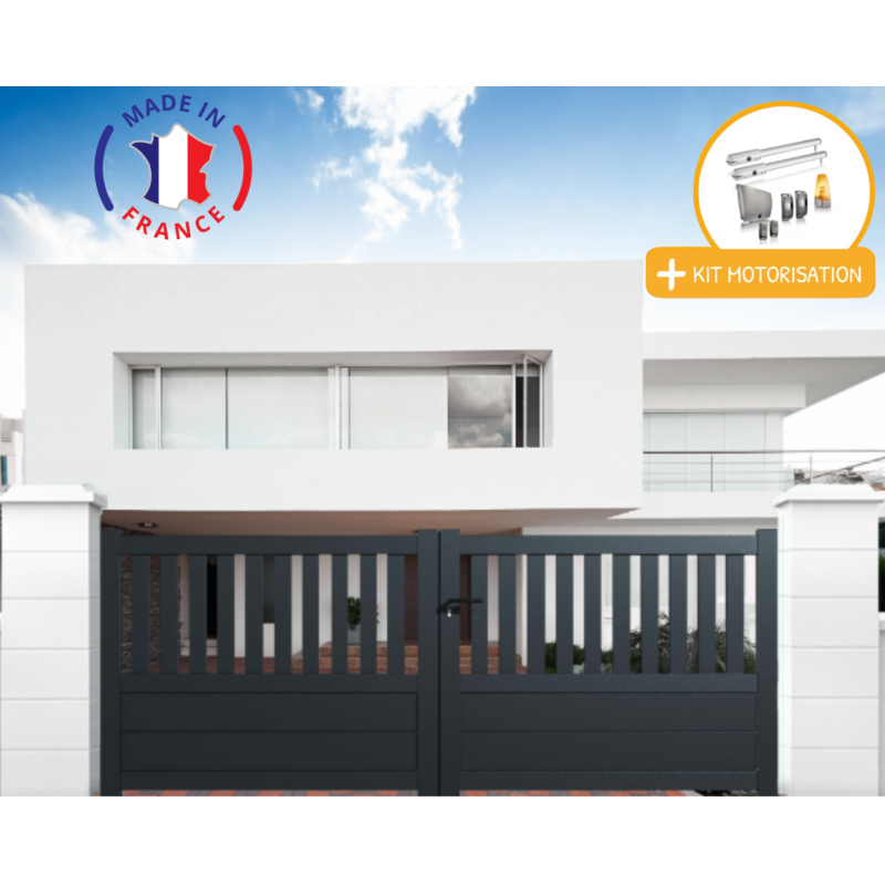 Portail aluminium battant semi-ajouré en kit + Motorisation