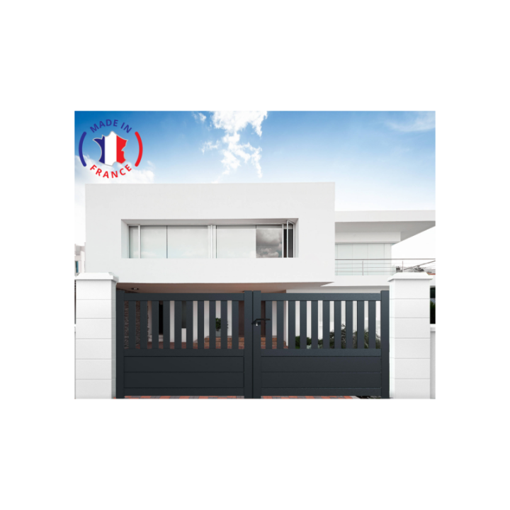 Portail aluminium battant semi-ajouré en kit - L.3000 (entre piliers) X H.1300 mm