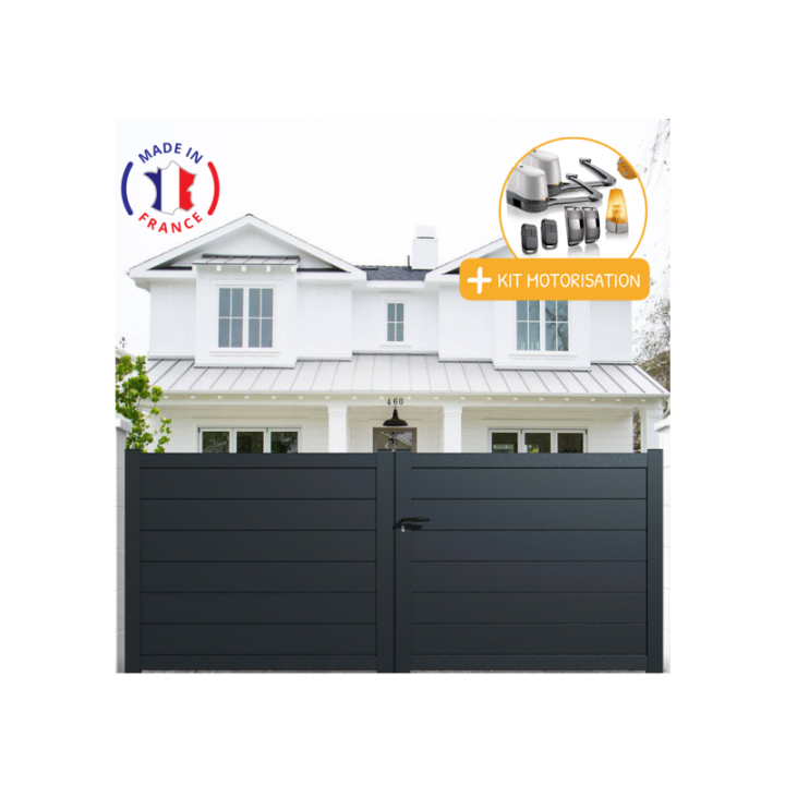 Portail aluminium battant plein en kit + Motorisation