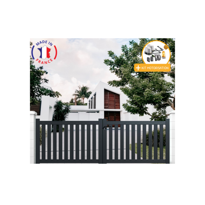 Portail aluminium battant ajouré en kit + Motorisation