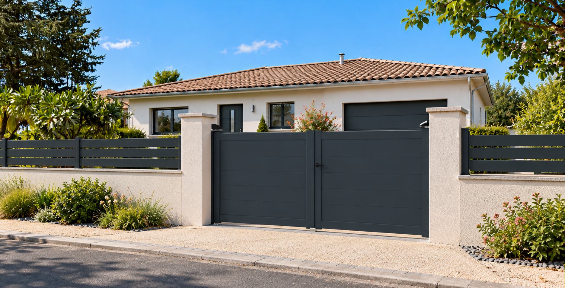 Maison contemporaine avec terrasse et baies vitrées